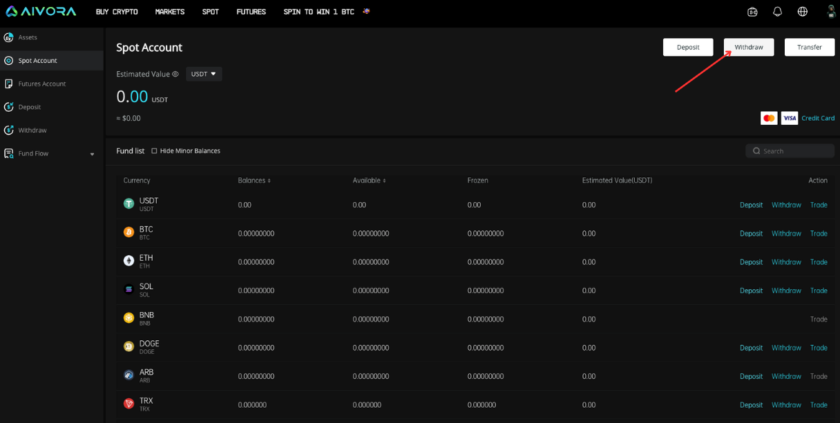 Chọn Withdraw để rút tiền