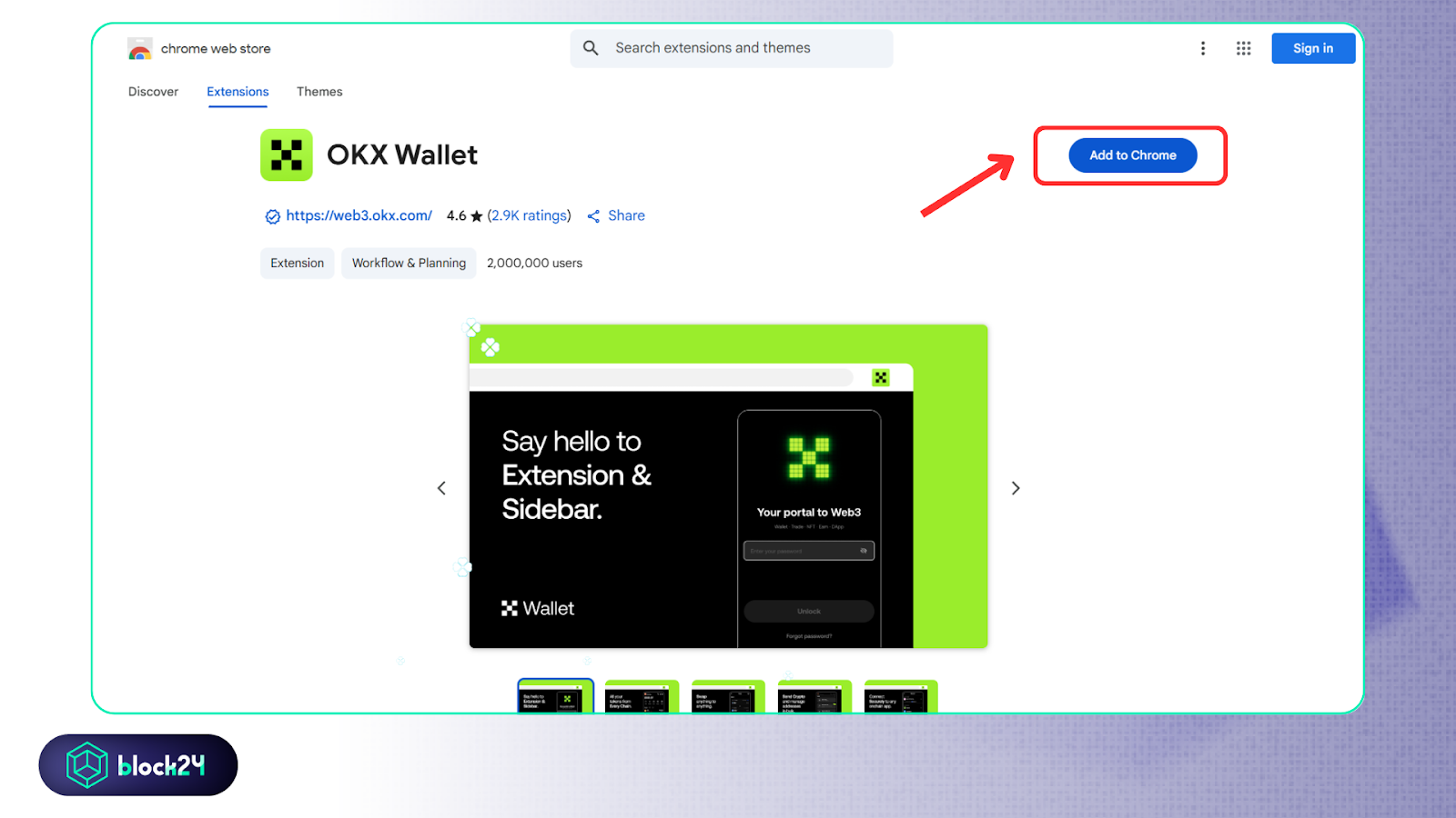 Nhấn Add to Chrome để cài đặt OKX Wallet