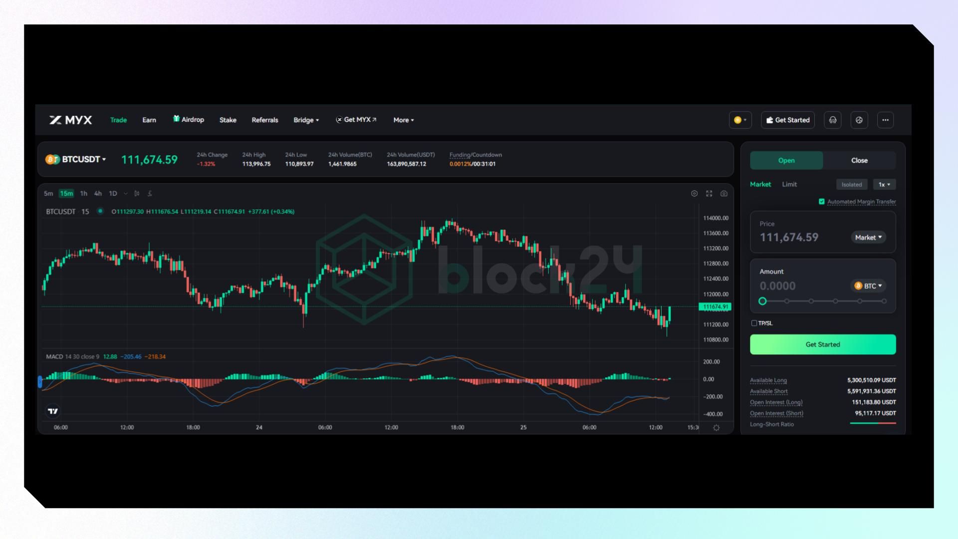 Giao diện perp trading của MYX