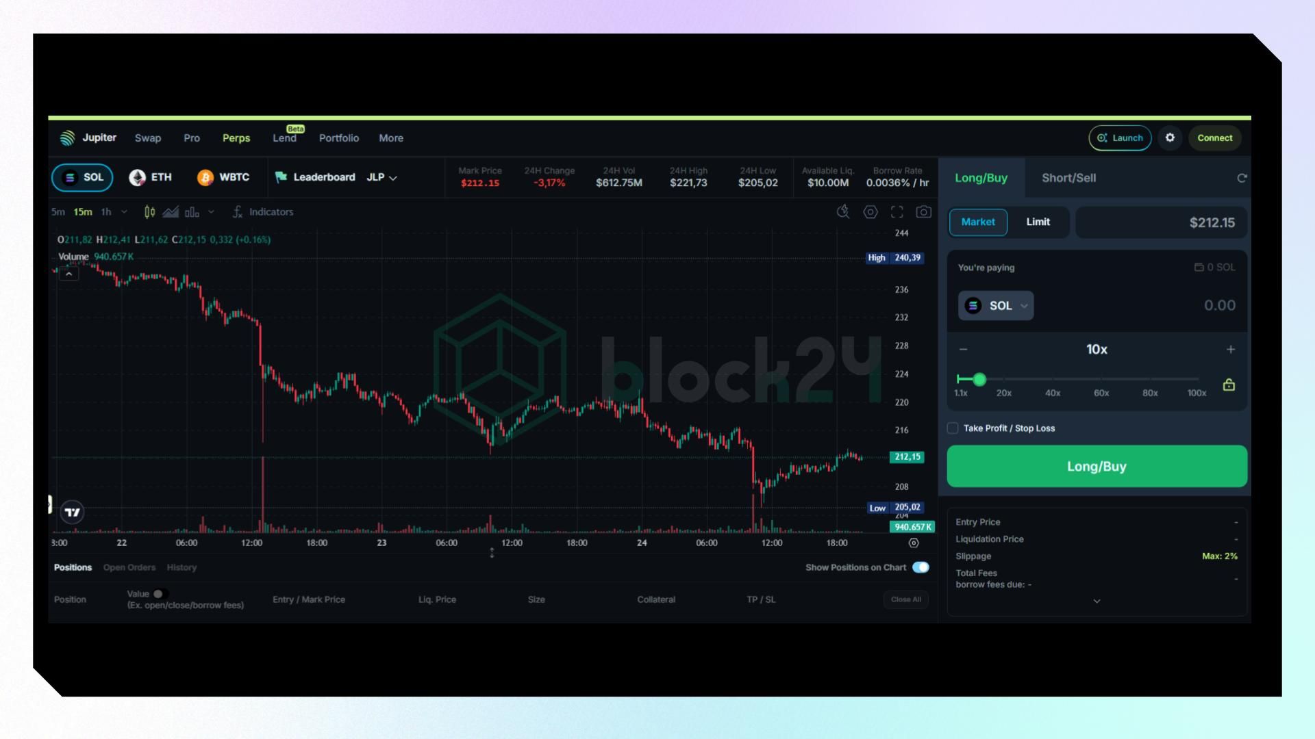 Giao diện perp trading của Jupiter