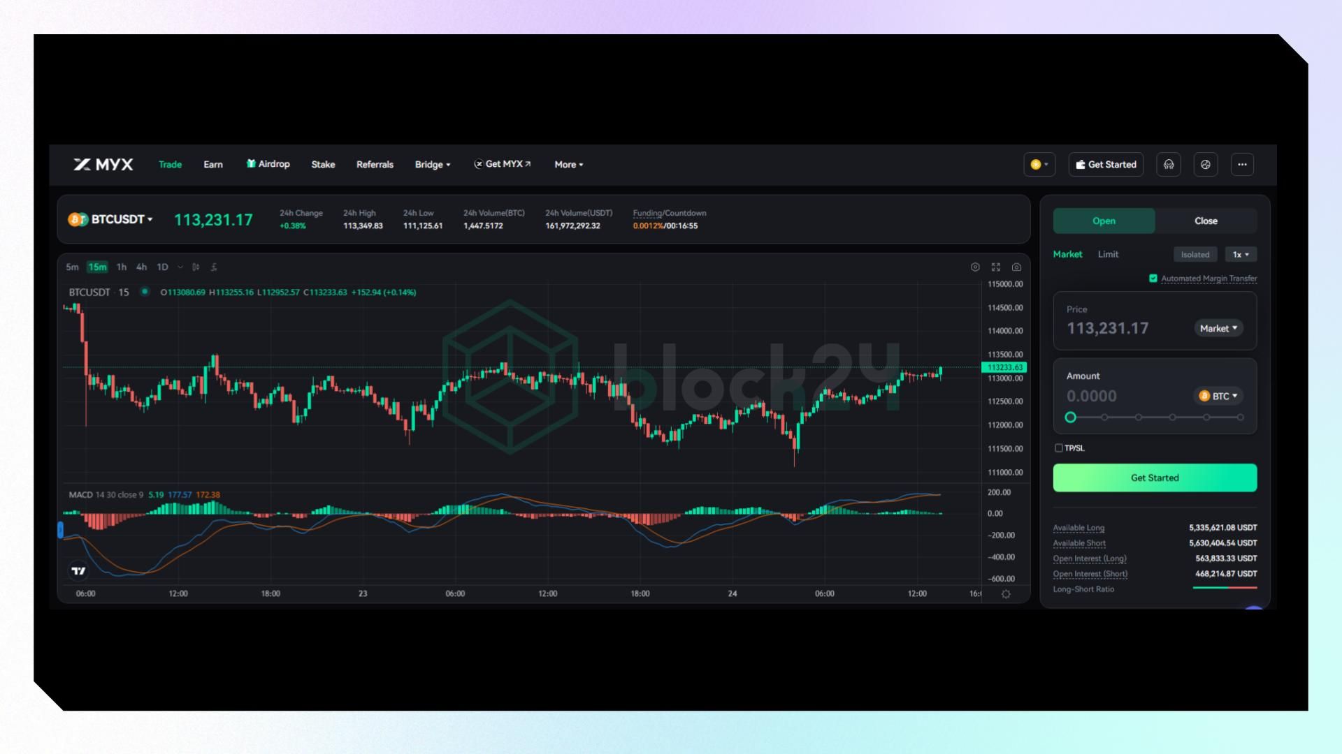 Giao diện perp trading của MYX Finance