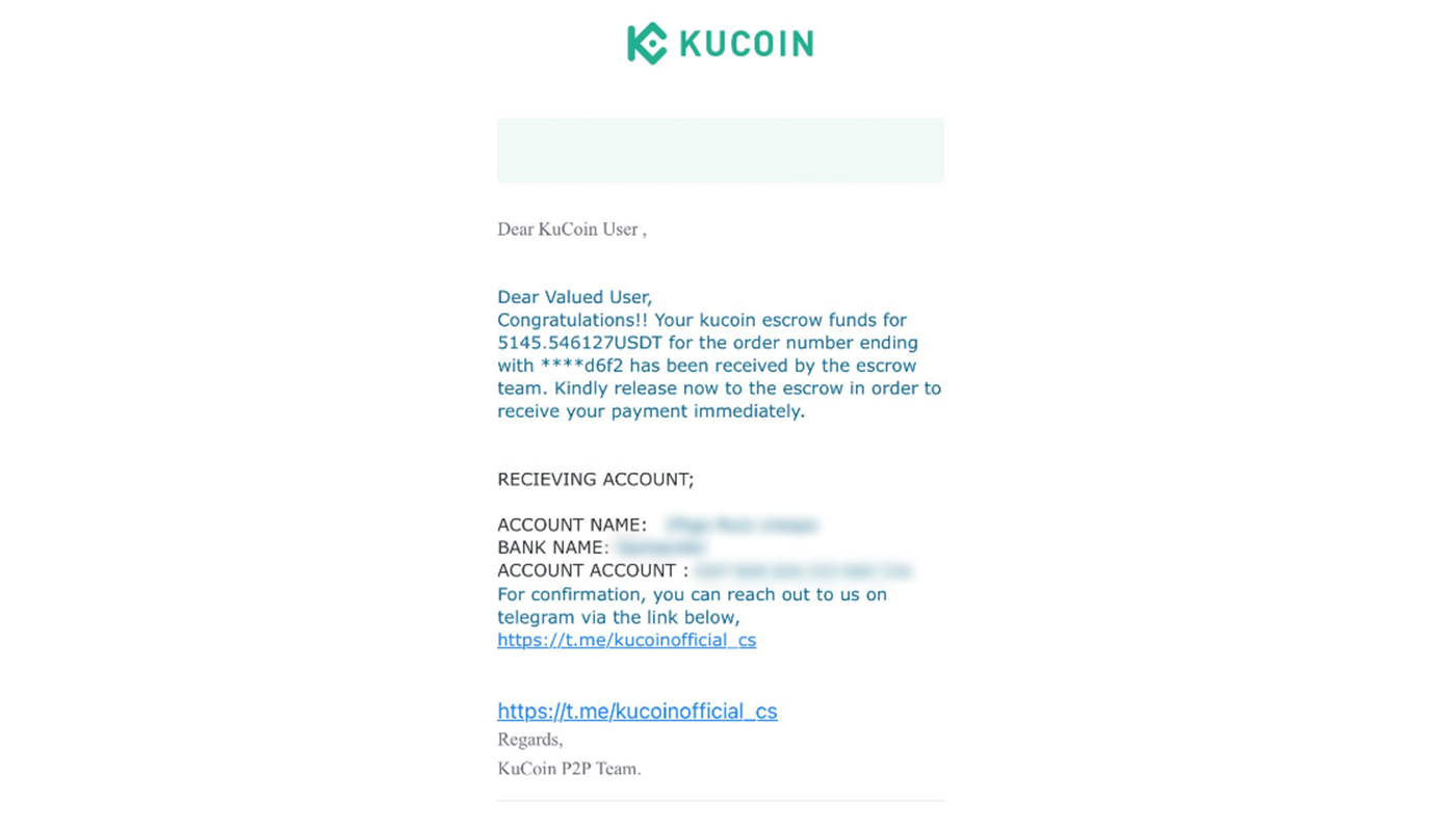 Ví dụ email giả mạo - Nguồn Kucoin