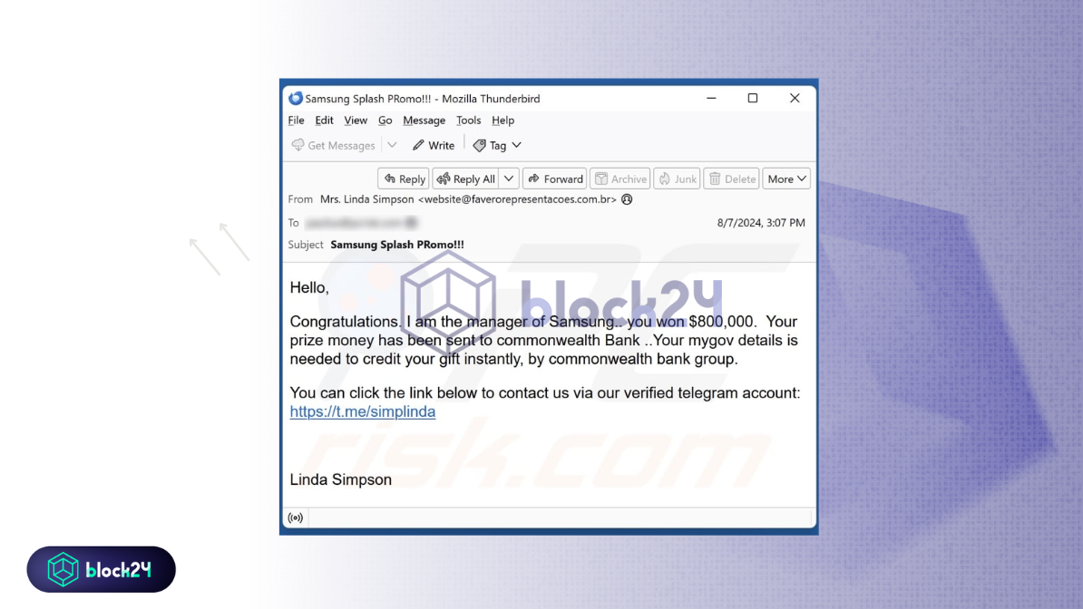 Lừa đảo trúng thưởng - Nguồn PCrisk.com