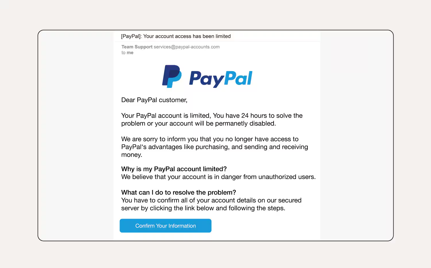 Nội dung email bất thường - Nguồn Norton