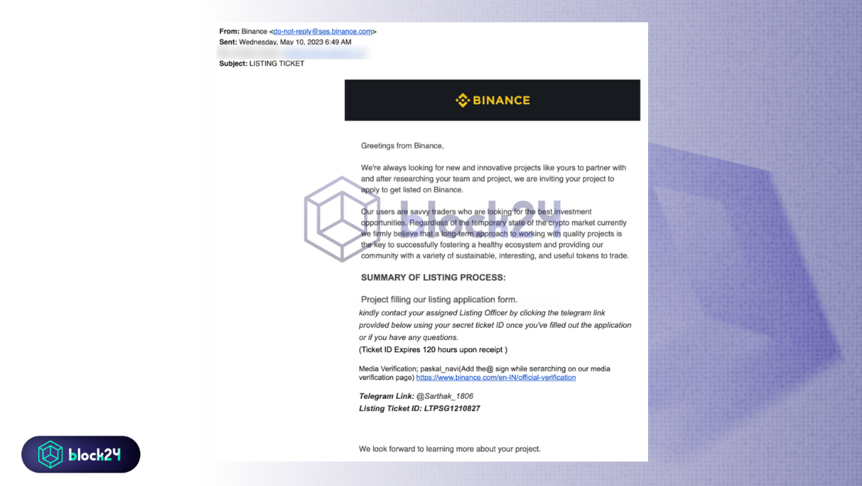 Email giả mạo Binance
