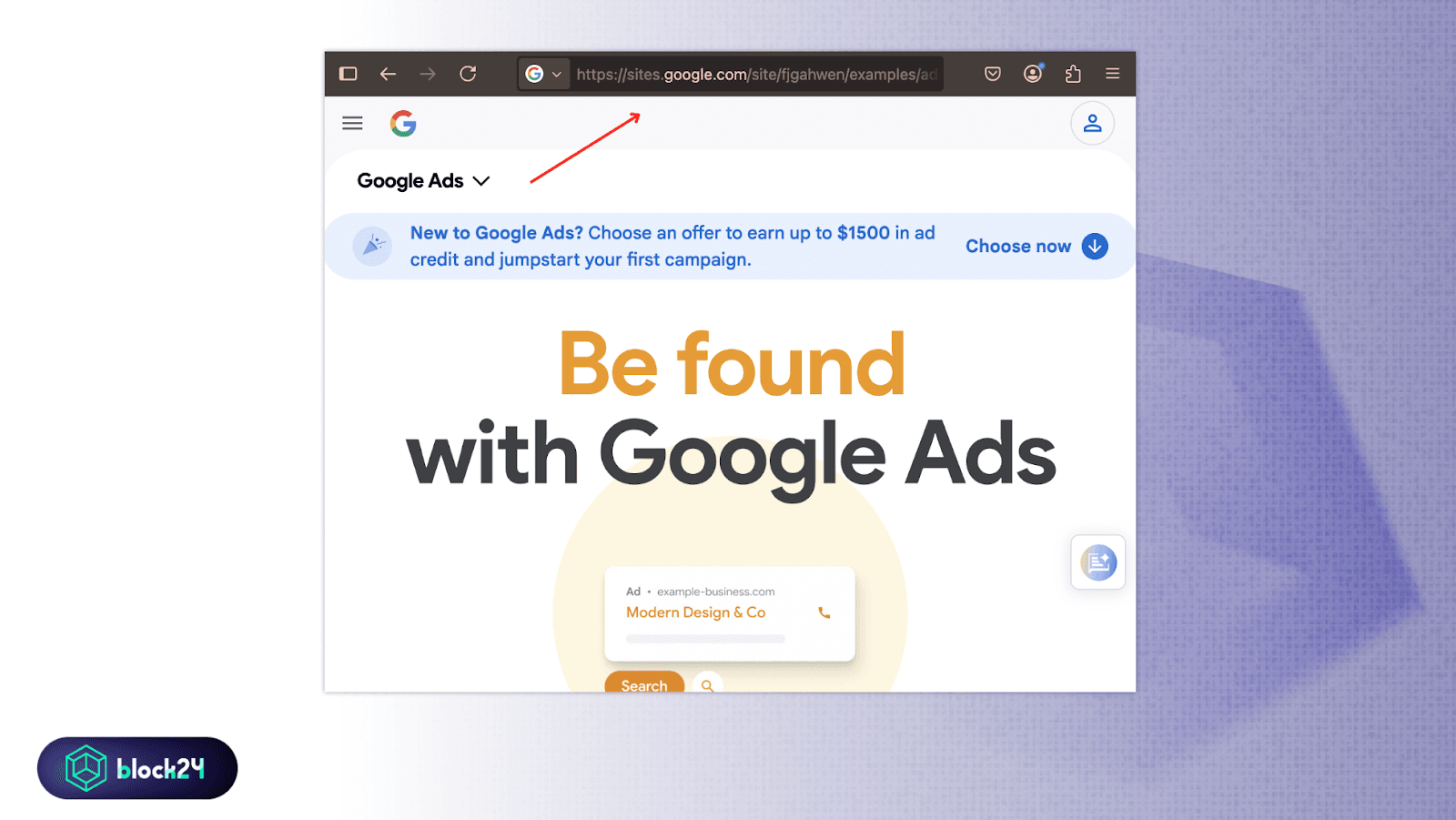 Giao diện giả mạo Google Ads