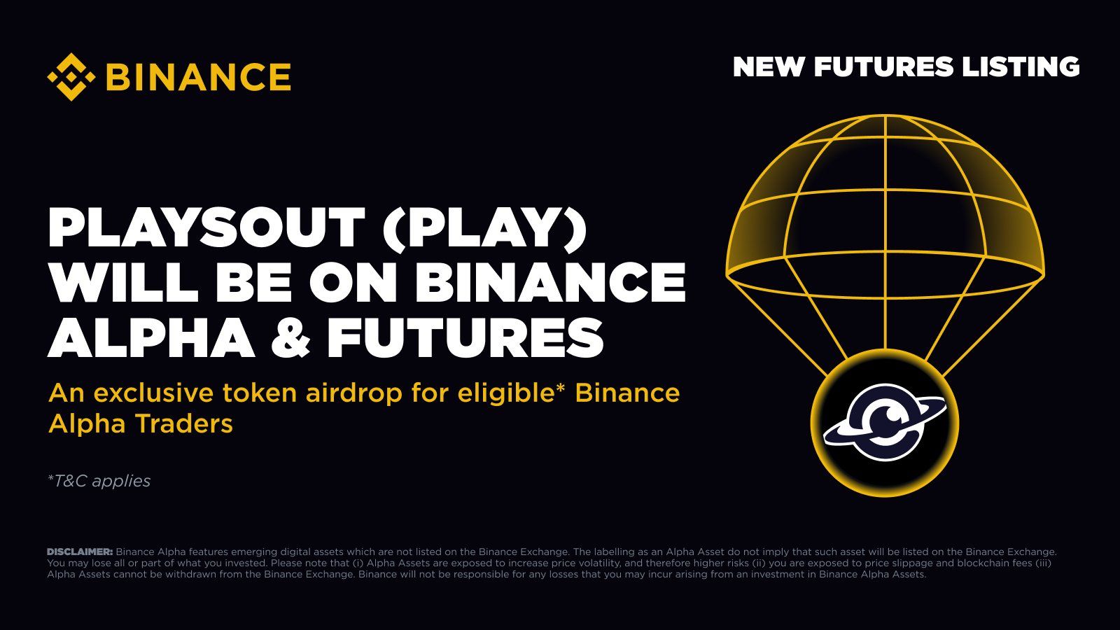 Binance Futures và Alpha đồng loạt list PLAY vào ngày 31/7/2025