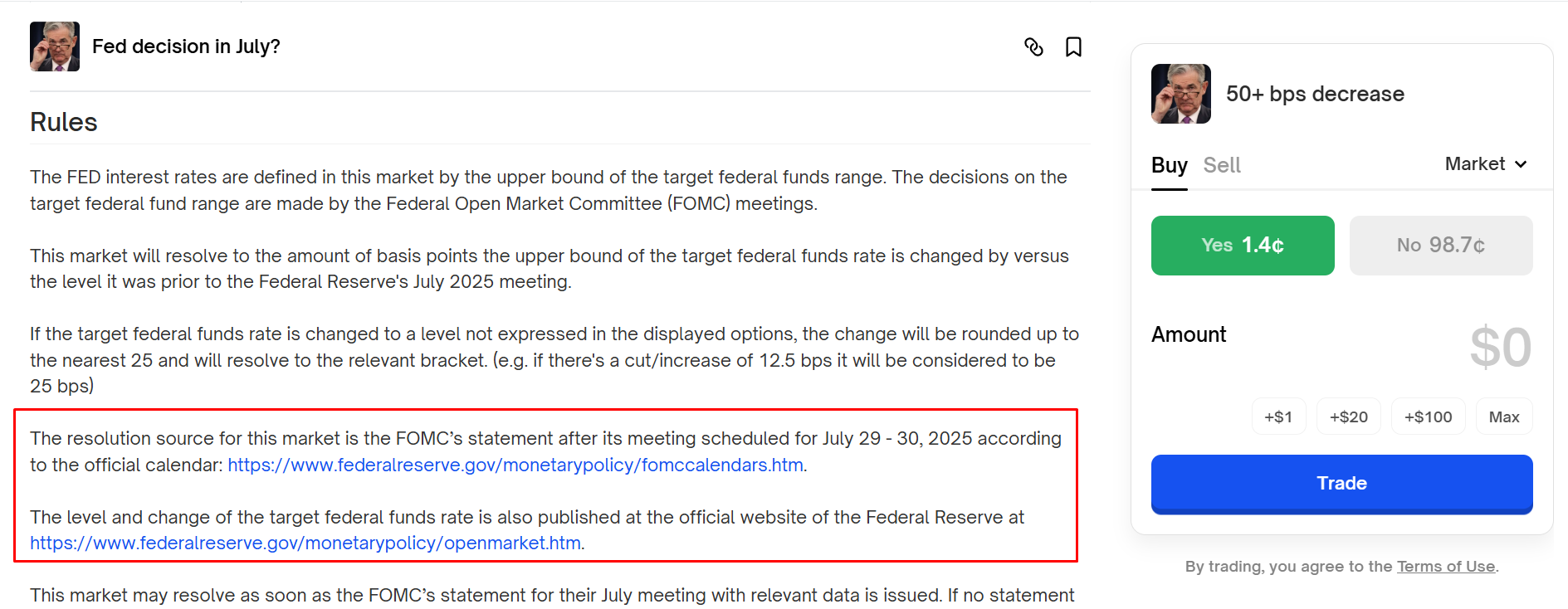 Các nguồn check kết quả của sự kiện “Fed decision in July?”