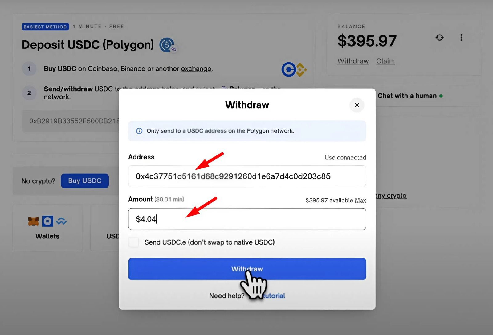 Điền thông tin rút tiền và bấm withdraw