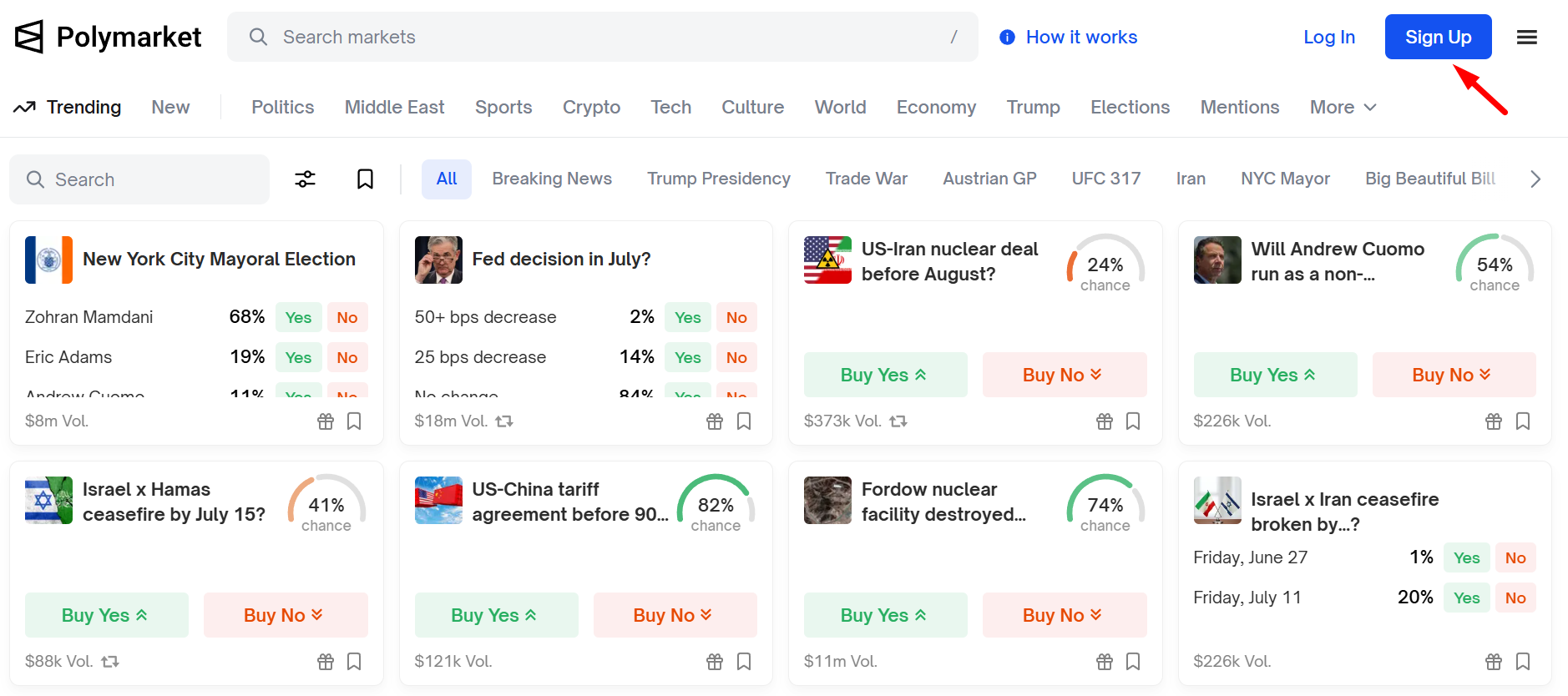 Bấm Sign Up để đăng ký