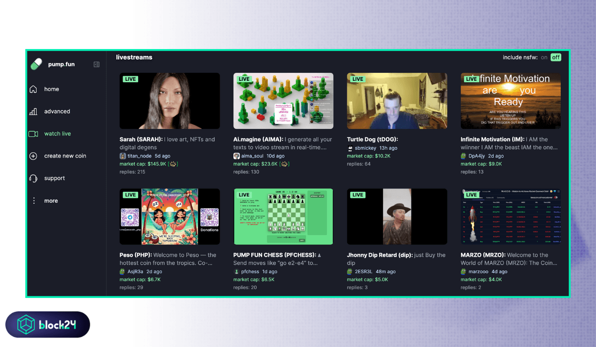 Giao diện tính năng livestream của pump.fun