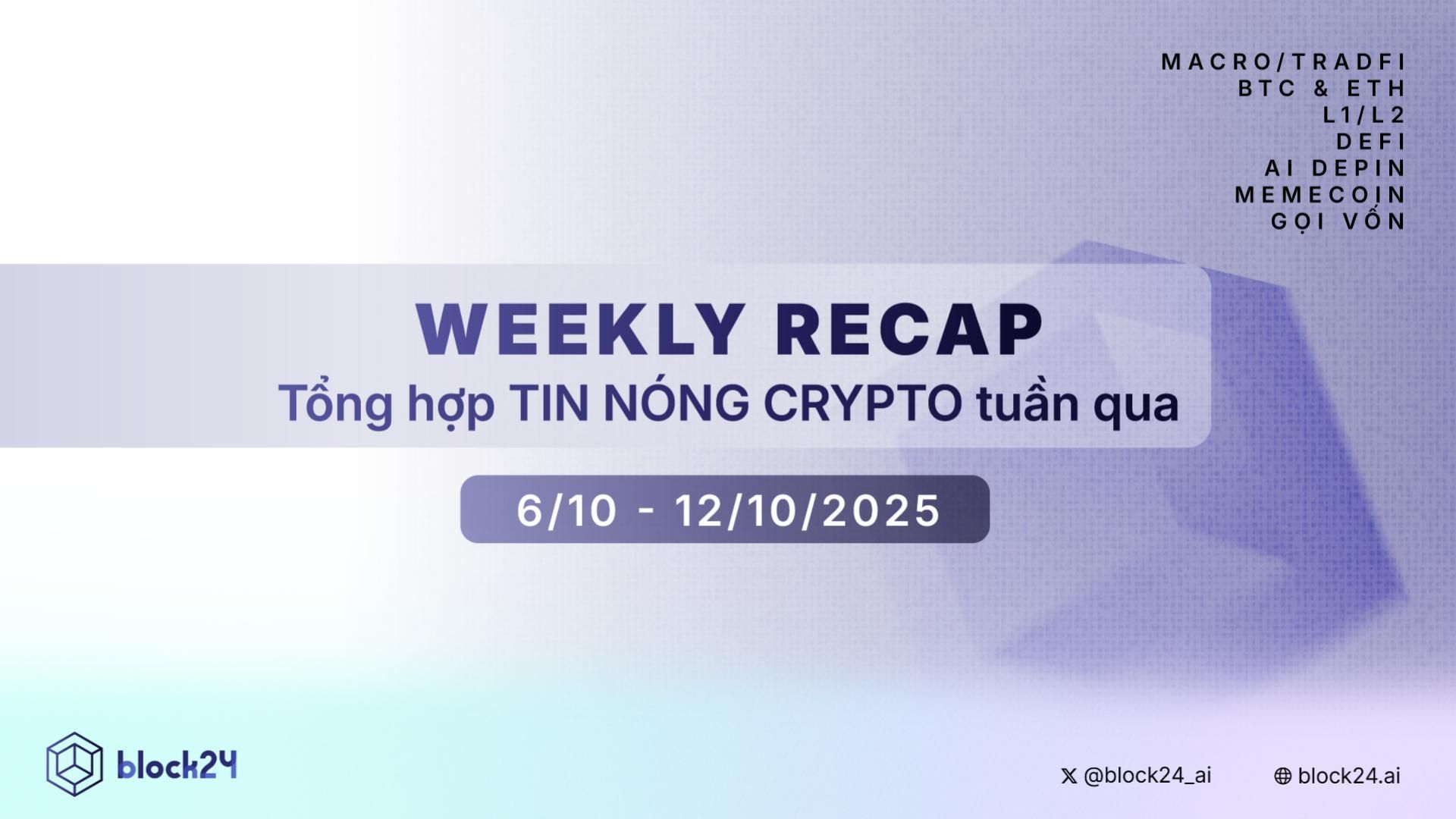 Weekly recap: Tổng hợp tin CRYPTO hot nhất tuần qua (6/10 - 12/10/2025)