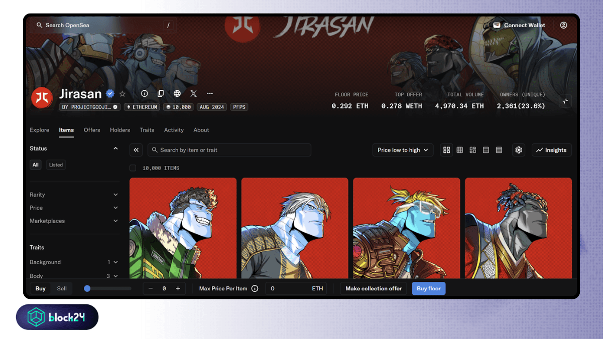 Jirasan NFT trên OpenSea