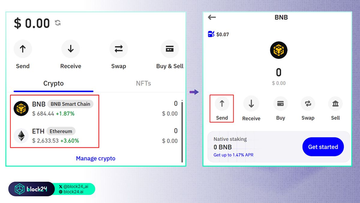 Chọn coin/token muốn rút và bấm nút Send