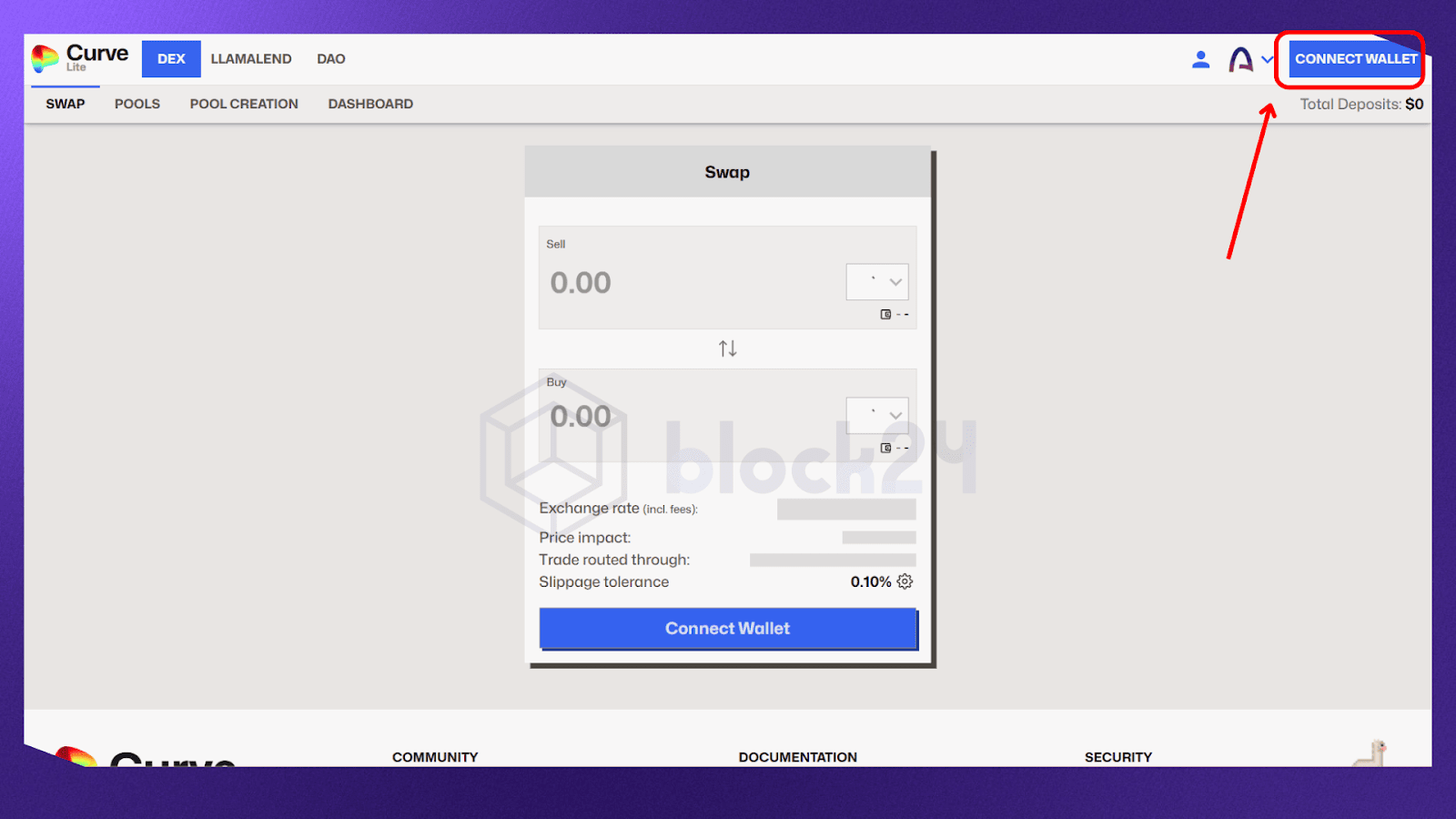Kết nối ví với sàn Curve