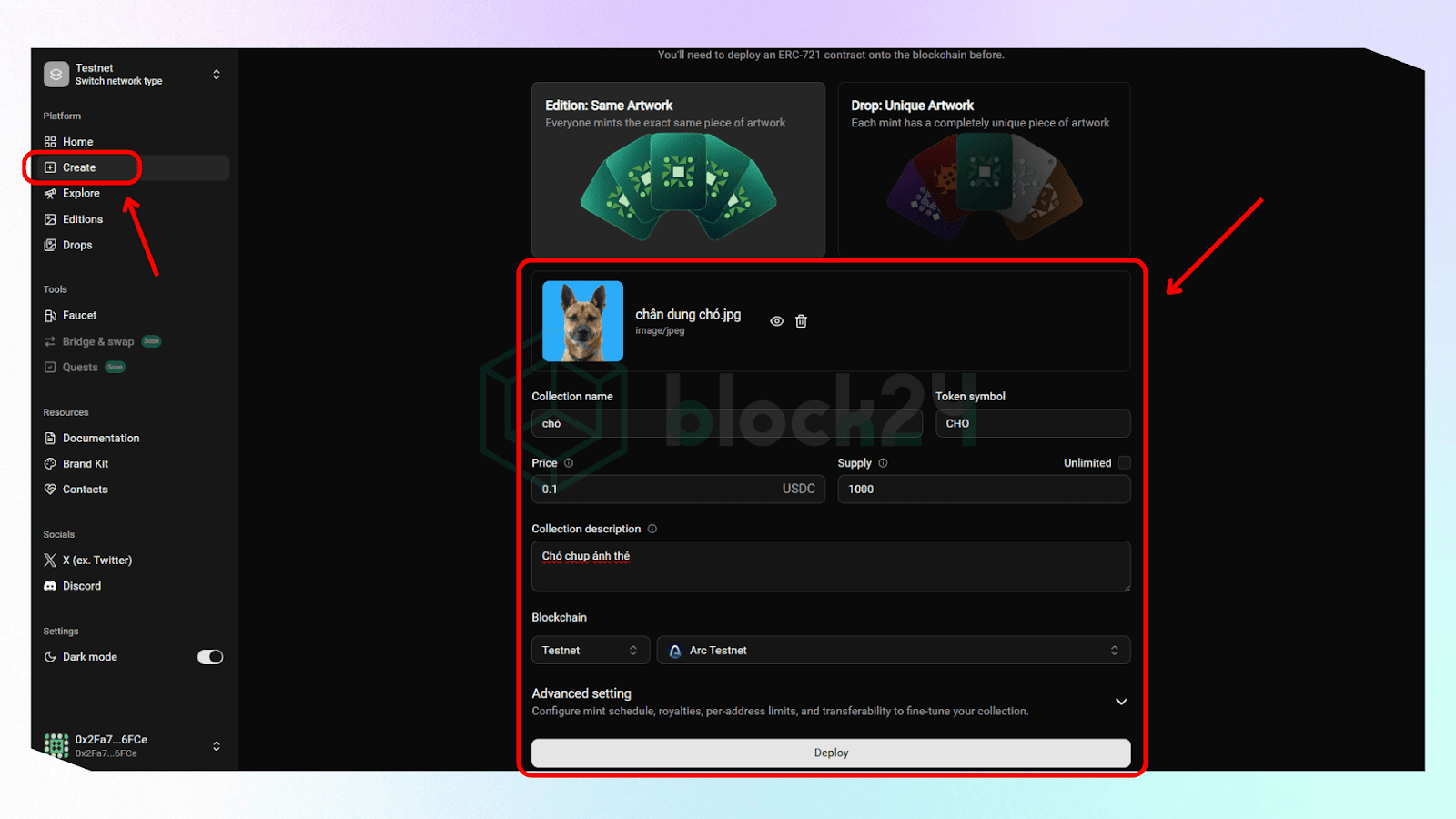 Tạo NFT của bạn trên Arc bằng OmniHub