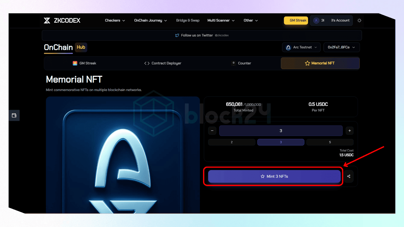 Mint Memorial NFT của Zkcodex