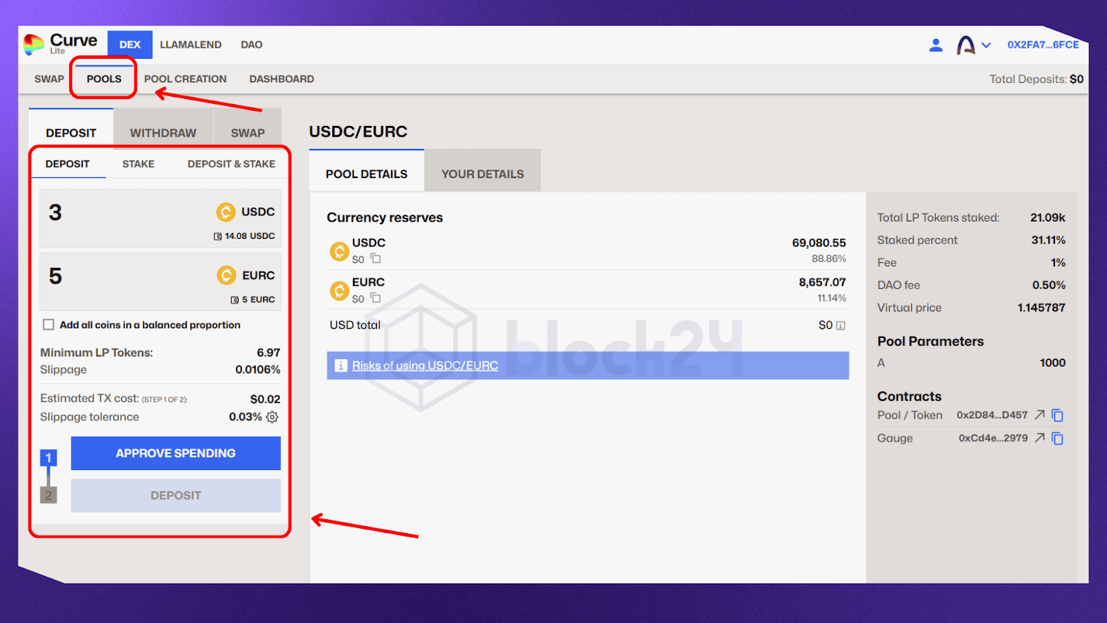 Cung cấp thanh khoản trên Curve mạng testnet Arc