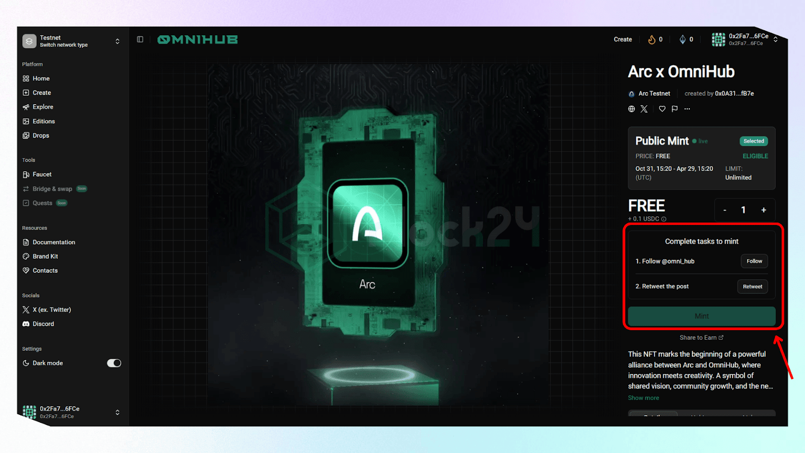 Mint NFT trên OmniHub