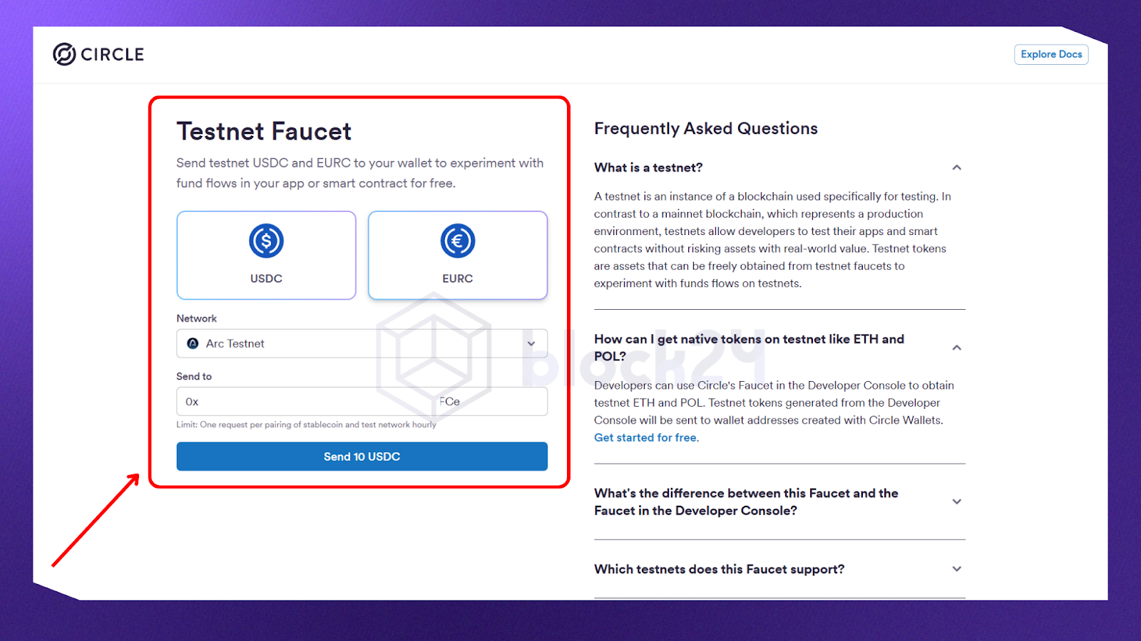 Faucet USDC testnet trên mạng Arc