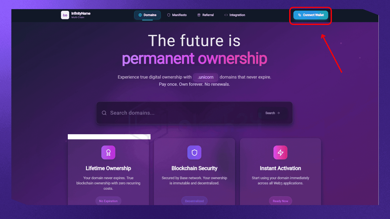 Kết nối ví với dịch vụ tên miền InfinityName