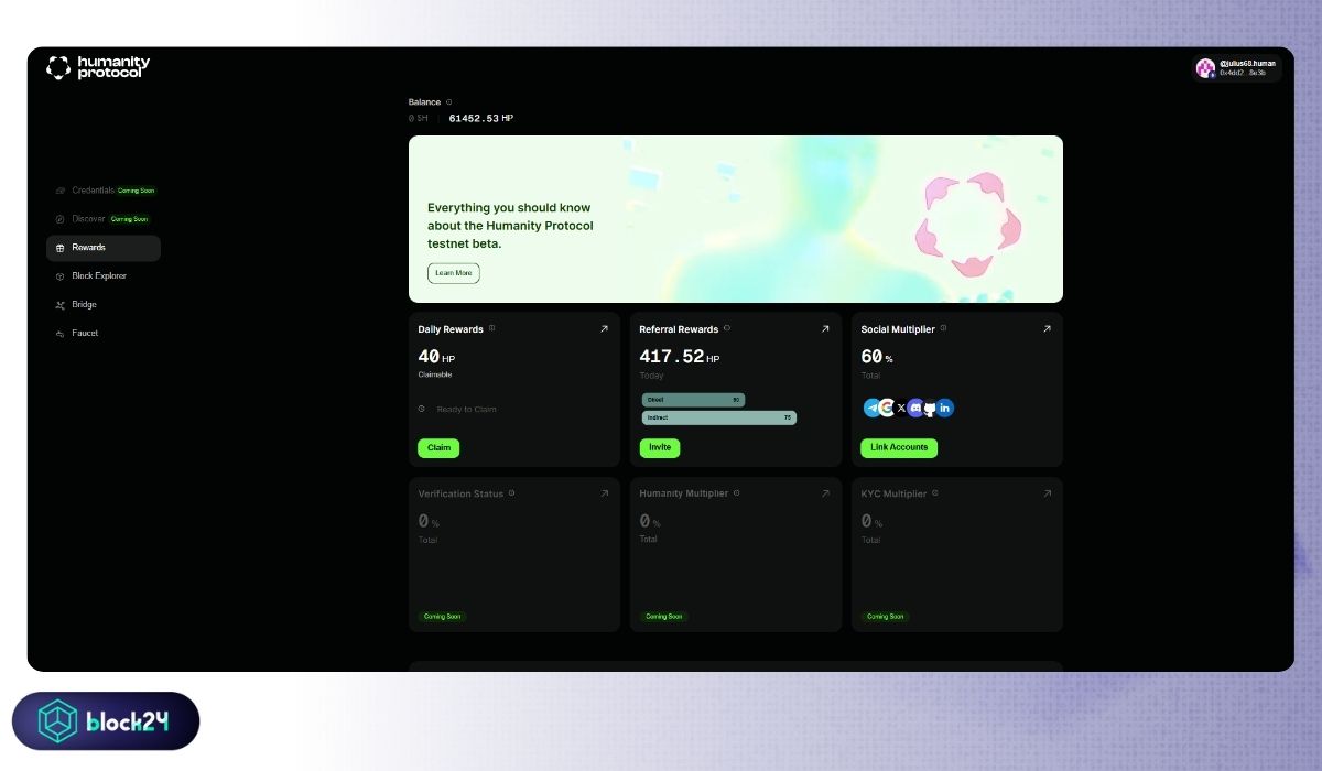 Giao diện mới của Humanity testnet