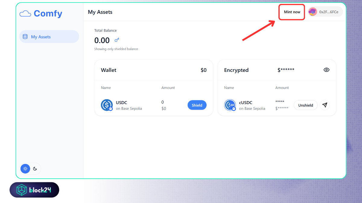 Nhấn Mint now để đúc token testnet