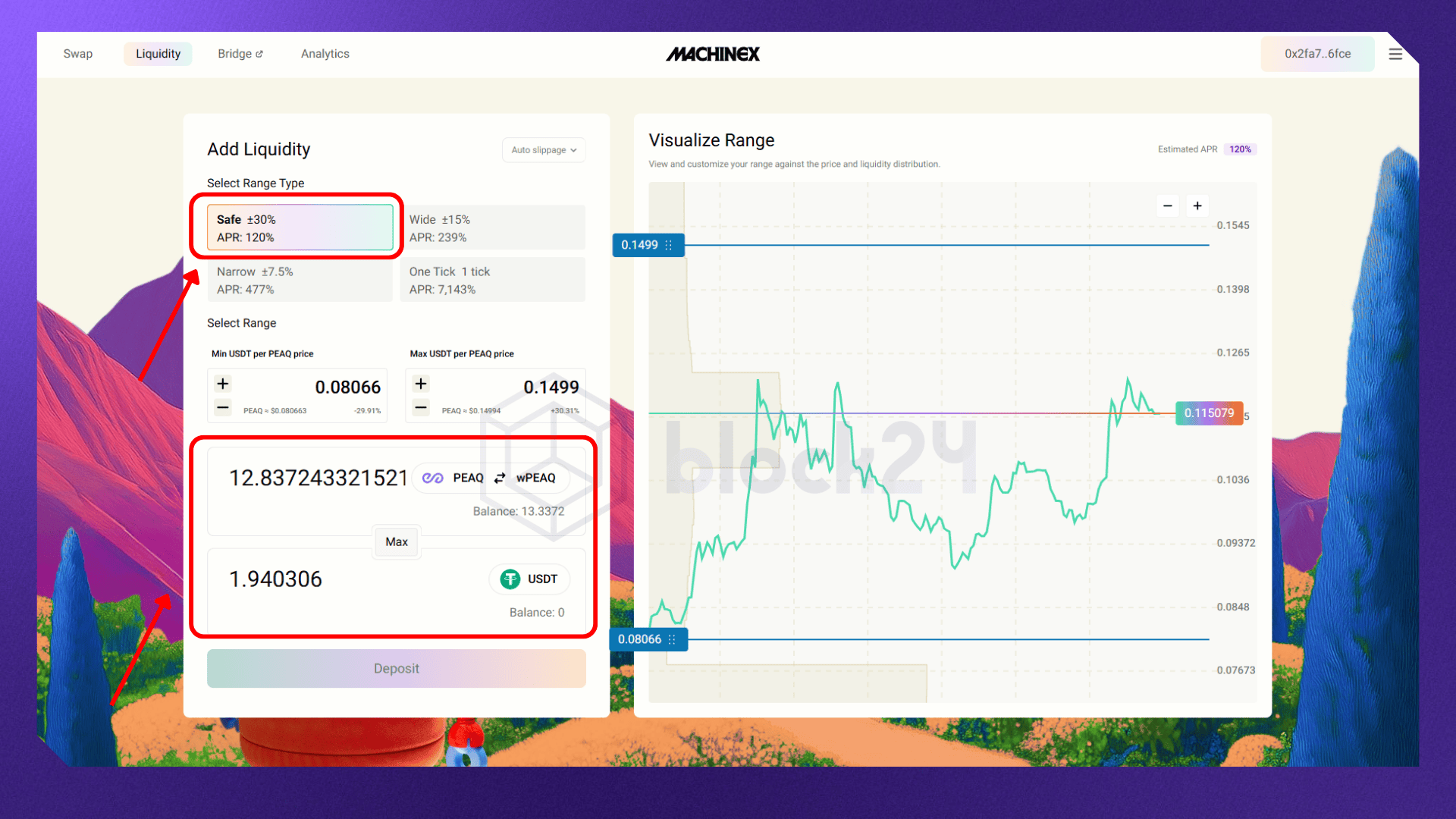 Cung cấp thanh khoản cho cặp PEAQ/USDT trên MachineX