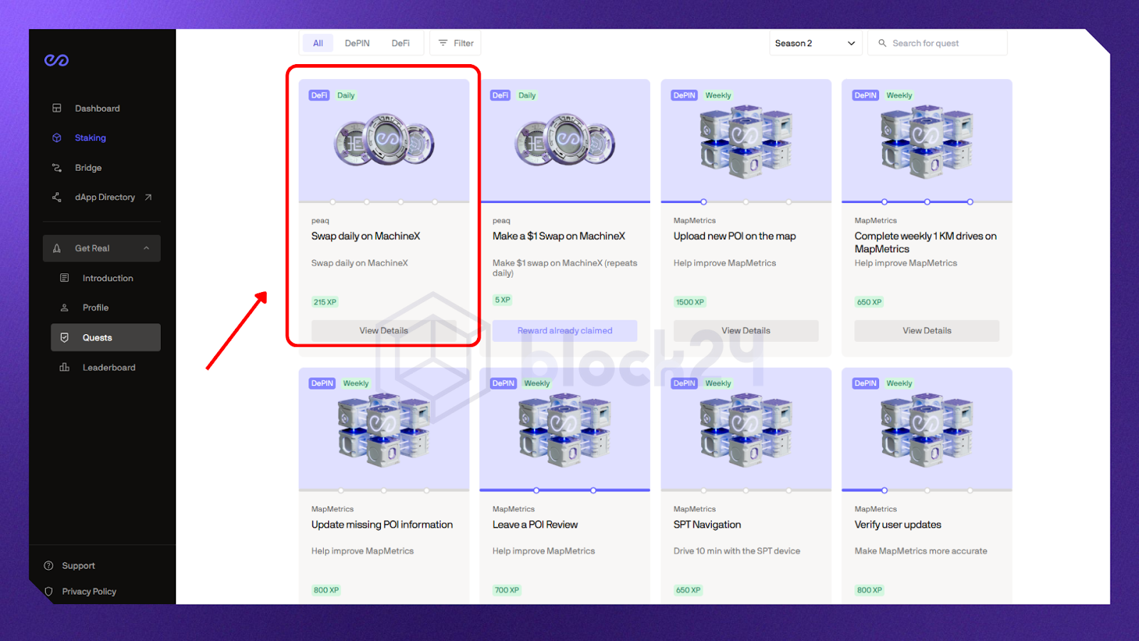 Hoàn thành nhiệm vụ Swap daily on MachineX