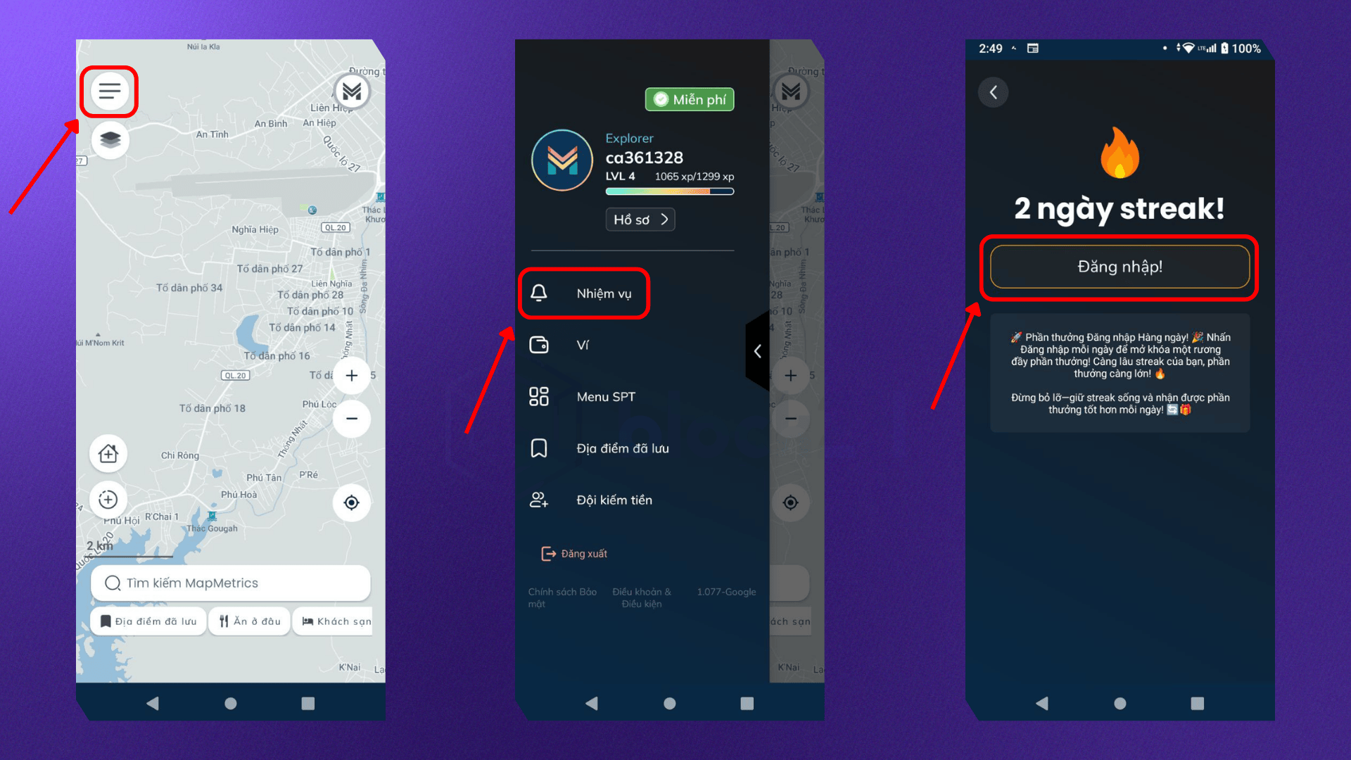 Check-in MapMetrics mỗi ngày