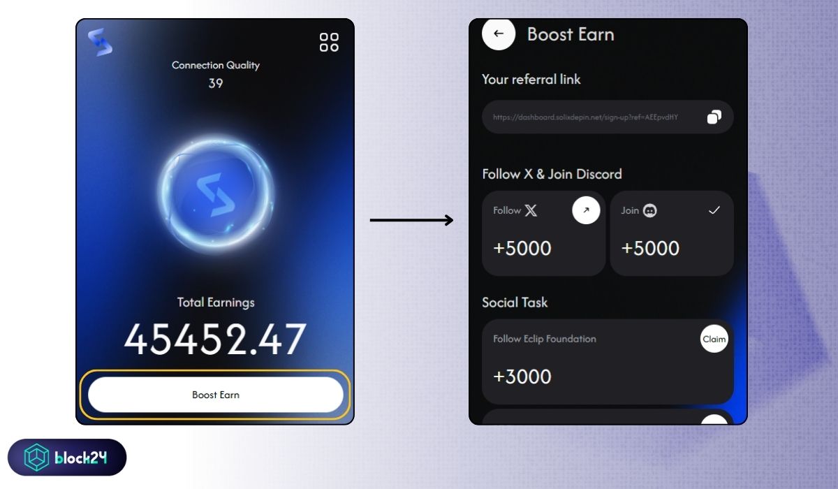 Truy cập vào Boost Earn để làm nhiệm vụ