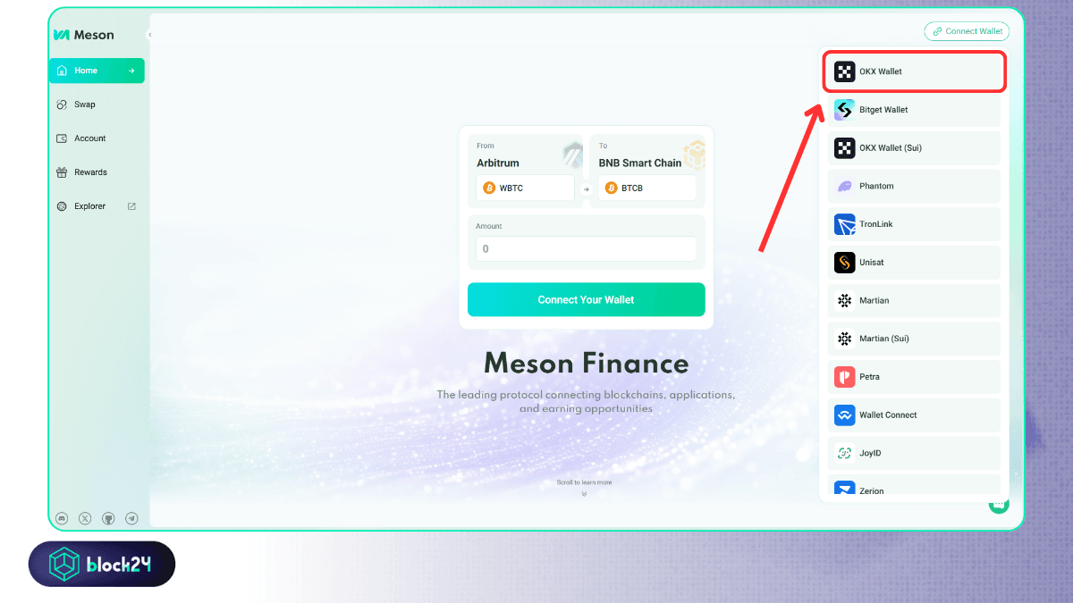 Kết nối OKX Wallet với Meson Finance