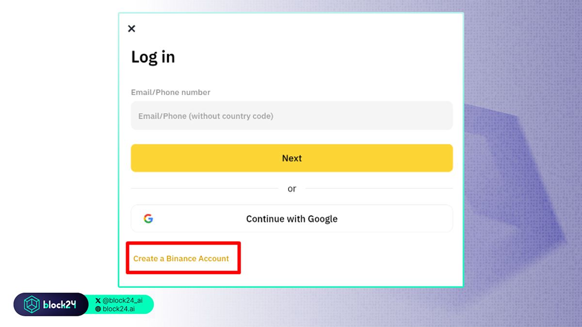 Bấm vào Create a Binance Account