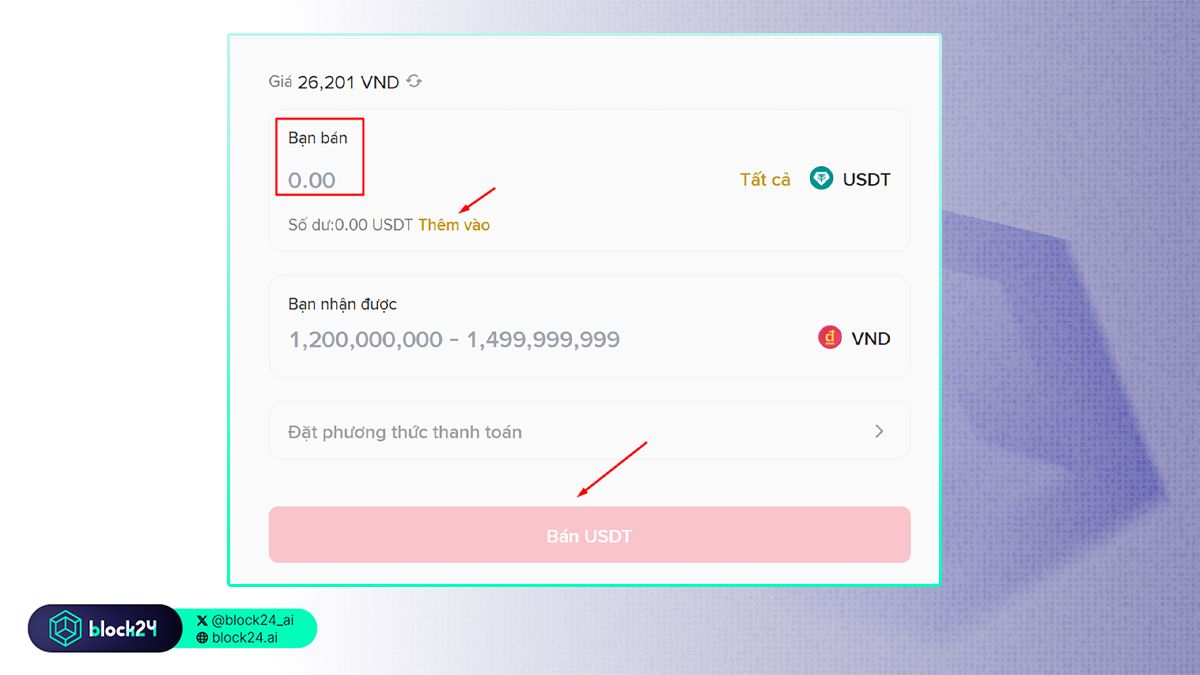 Nhập thông tin bán USDT