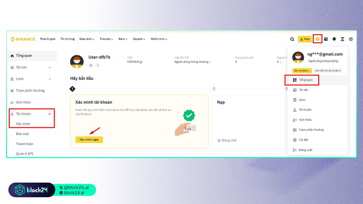 Vào phần xác minh trên máy tính