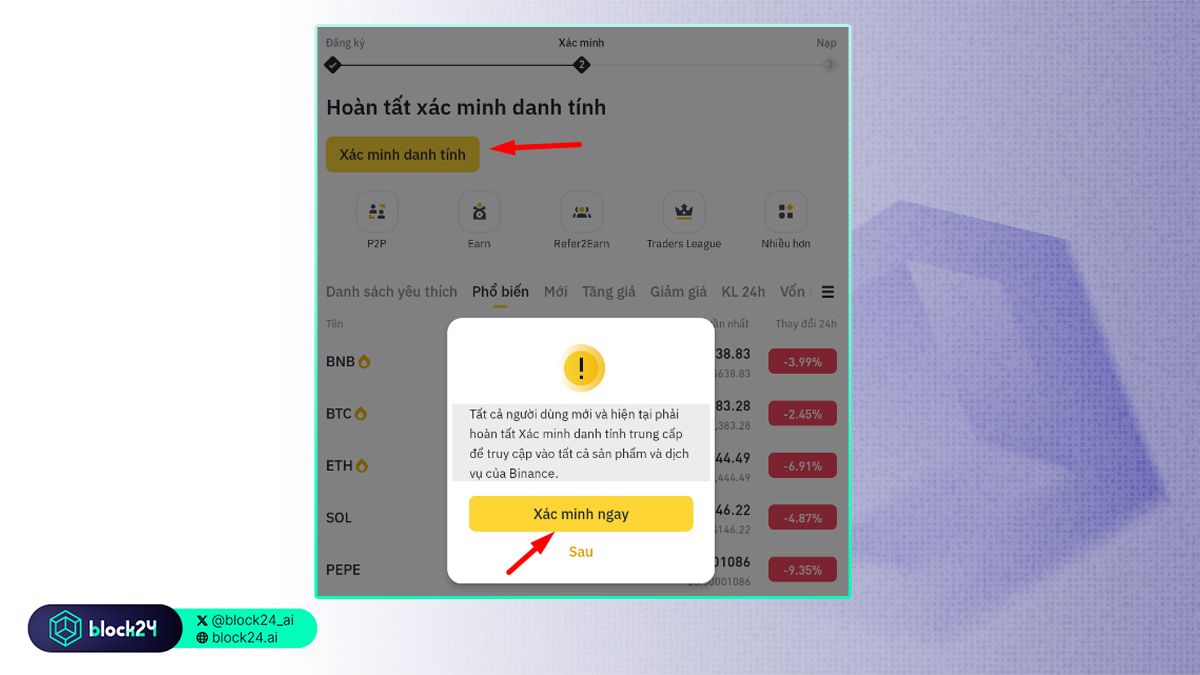 Vào phần xác minh trên điện thoại