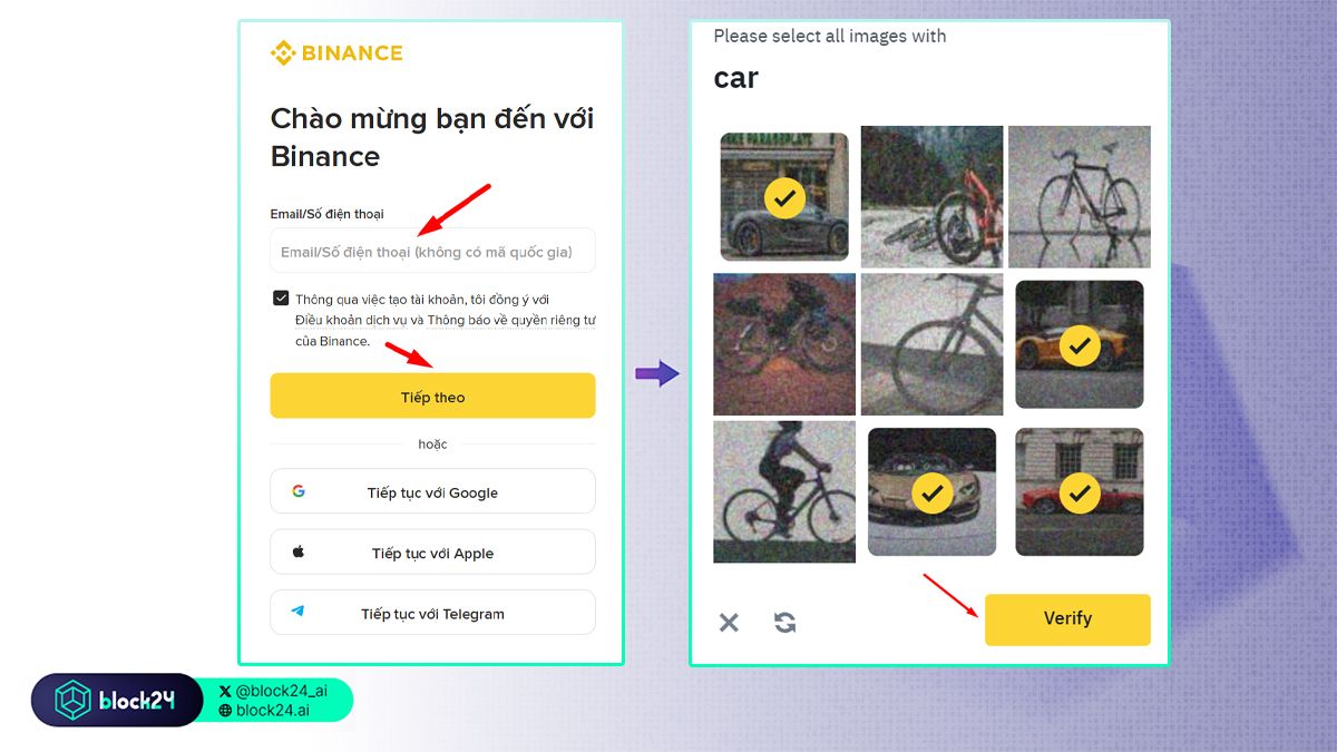 Điền thông tin đăng ký binance