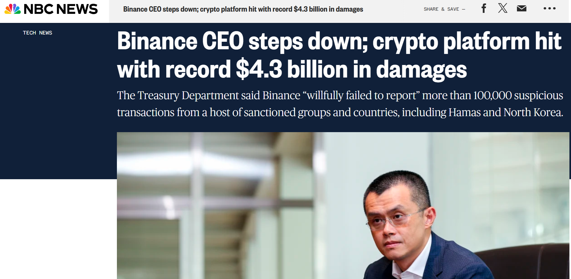Binance thiệt hại lớn 4,32 tỷ USD (Nguồn: nbcnews)