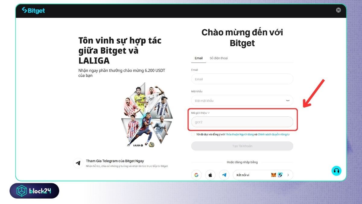 Điền thông tin đăng ký tài khoản Bitget