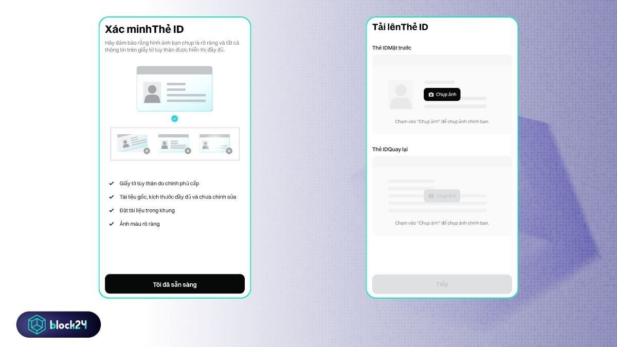 Chụp CCCD và chân dung bằng điện thoại để KYC Bitget