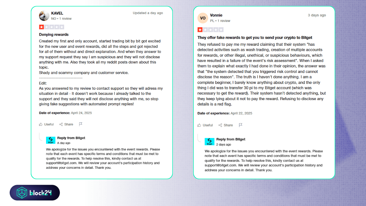 Những phàn nàn về chương trình airdrop trên Trustpilot