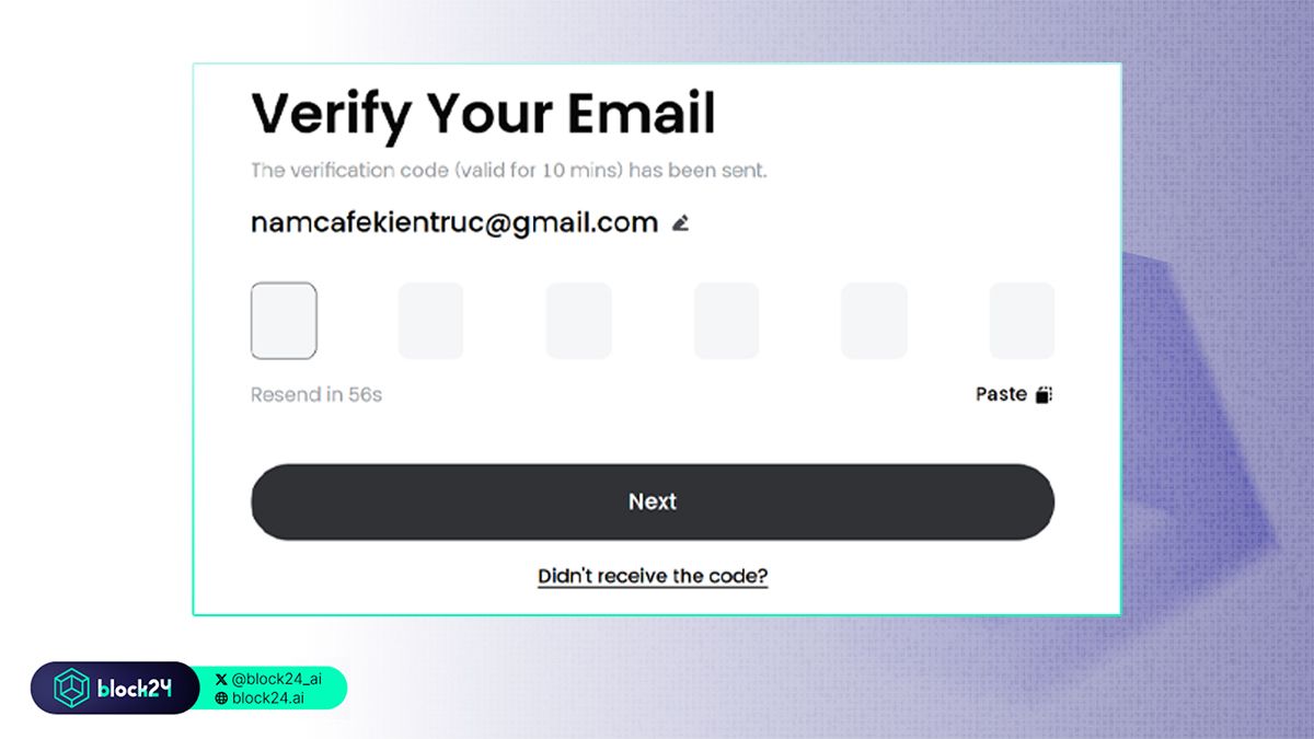 Paste verification code vào phần Verify Your Email