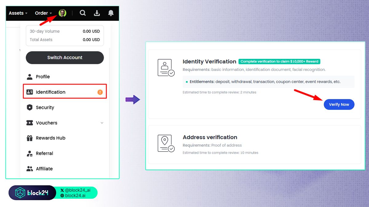 Chọn Identification / Verify Now