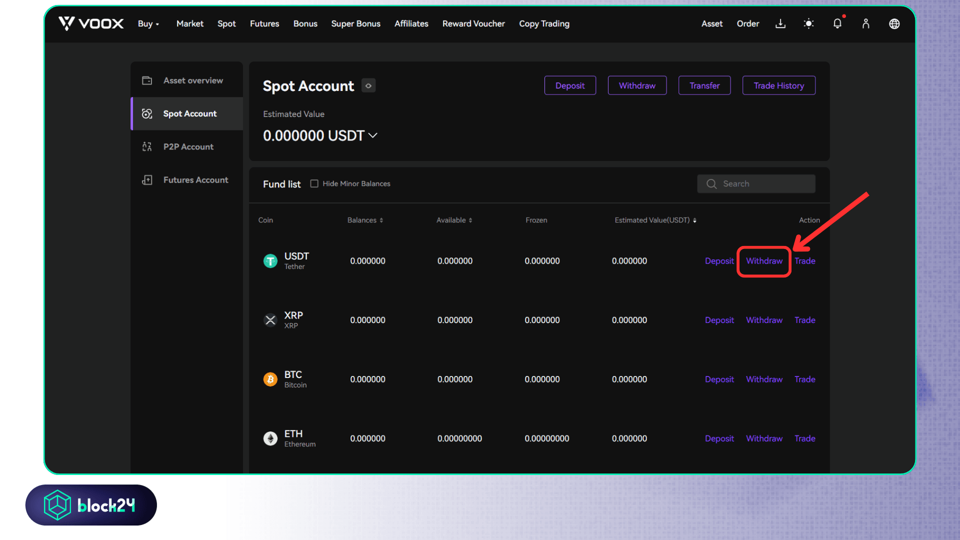 Nhấn nút Withdraw để rút tiền