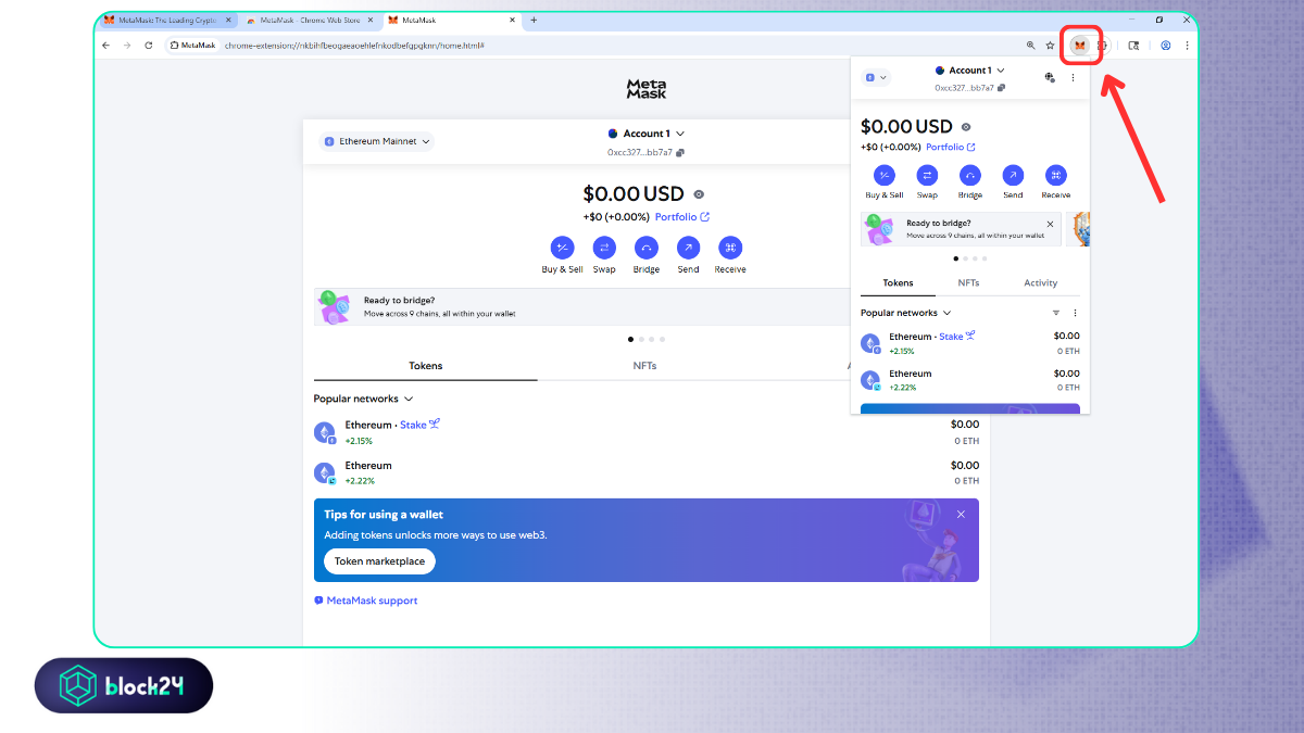 Mở ví Metamask