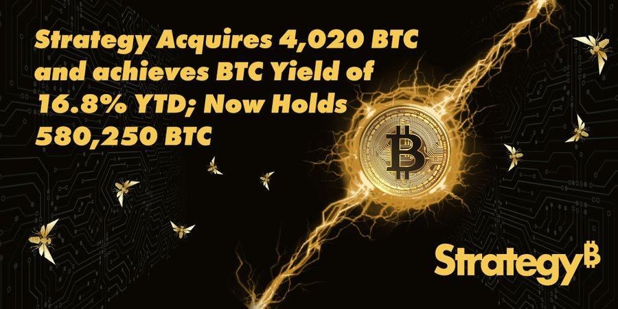 Công ty Strategy thông báo mua thêm hàng trăm triệu USD Bitcoin tuần trước - nguồn: X (Twitter)