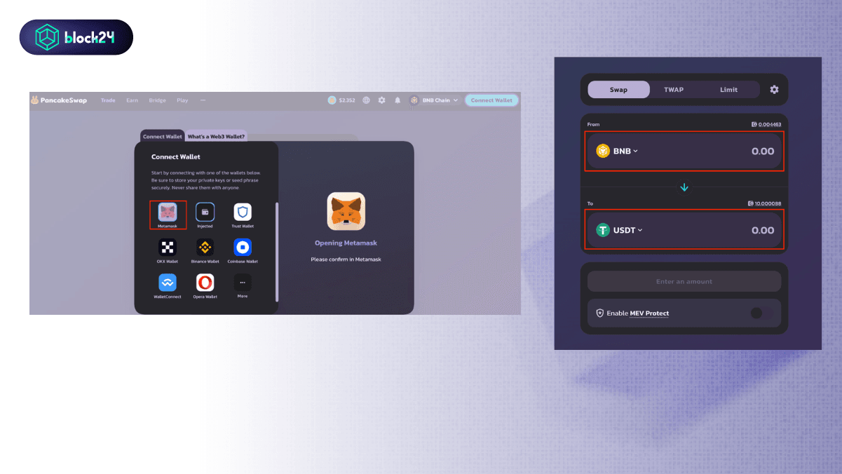 Bước chọn ví và token swap