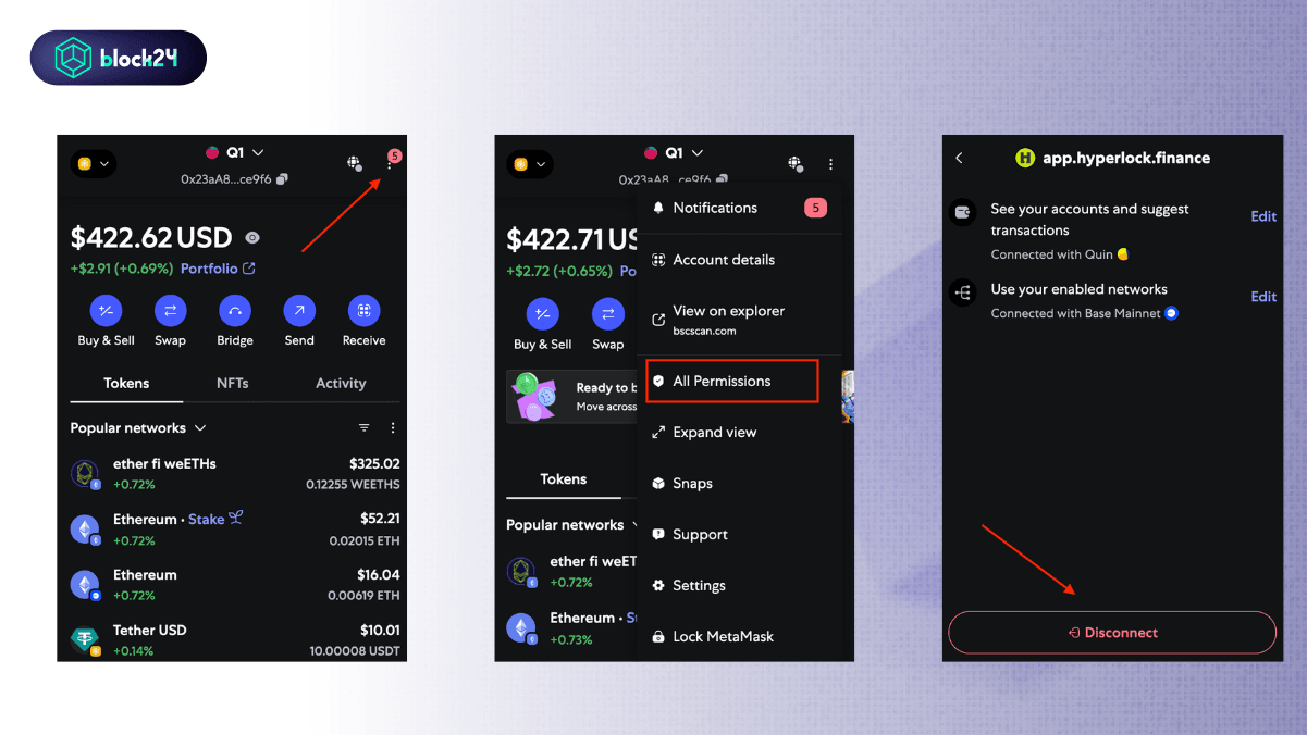 Các bước ngắt kết nối ví web3
