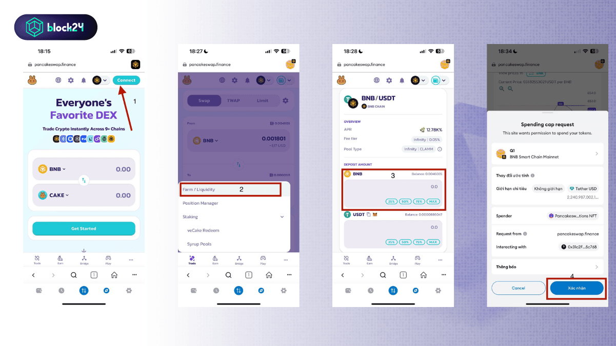 Cách thêm pool thanh khoản trên Mobile