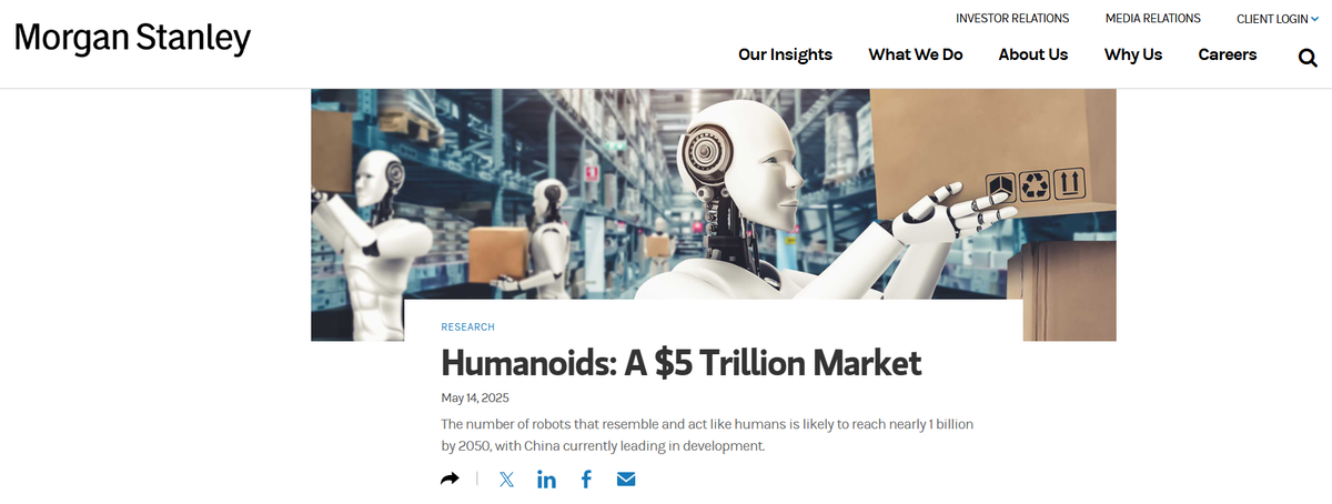 Dự đoán của Morgan Stanley về số lượng robot hình người vào năm 2050 (Nguồn: morganstanley.com)